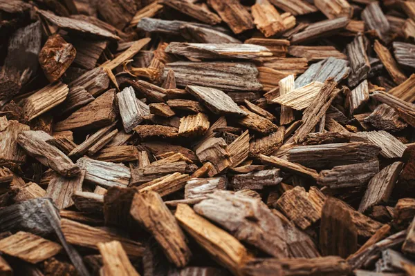 Close view of a pile of fresh wood chips